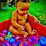 Water, Green, Light, Happy, Toddler, Fun, Red, Leisure, Baby, Party Supply, Toy, People In Nature, Recreation, Child, Event, Electric Blue, Ball, Play, Grass, Person