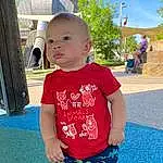Plant, Sky, Azure, Blue, Baby & Toddler Clothing, Grass, Leisure, Pink, Happy, Public Space, Toddler, Fun, Recreation, Summer, Thigh, Child, Human Settlement, T-shirt, Electric Blue, Person
