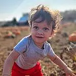 Face, Sky, Arm, Facial Expression, People In Nature, Happy, Flash Photography, Grass, Pumpkin, Toddler, Summer, Shorts, Fun, Landscape, Wood, T-shirt, Child, Leisure, Vegetable, Calabaza, Person