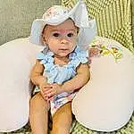 Skin, Baby & Toddler Clothing, Baby, Headgear, Toddler, Comfort, Sun Hat, Thigh, Cap, Pattern, Happy, Fashion Accessory, Child, Human Leg, Sitting, Chair, Hair Accessory, Headband, Embellishment, Baby Products, Person, Headwear