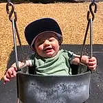 Hand, Photograph, Facial Expression, Blue, Leaf, Baby, Standing, Grass, Toddler, Leisure, Child, Fun, Hat, Baby Carriage, Baby & Toddler Clothing, Beauty, City, Sitting, Person, Headwear