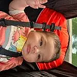 Cheek, Skin, Mouth, Orange, Baby Carriage, Smile, Baby, Cool, Toddler, Fun, Comfort, Child, Baby Products, Nail, Thumb, Grass, Sitting, Car Seat, Lap, Person