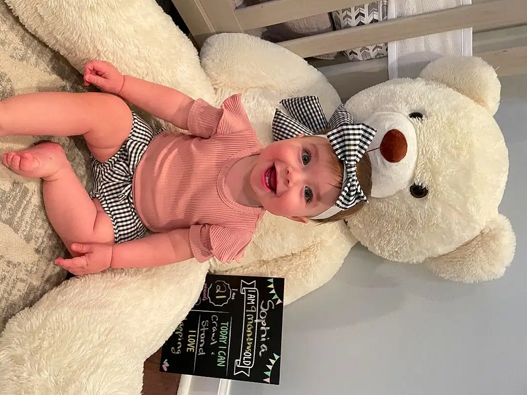 Skin, Head, Facial Expression, Comfort, Smile, Headgear, Baby & Toddler Clothing, Happy, Baby, Toy, Toddler, Baby Sleeping, Teddy Bear, Child, Hat, Room, Fashion Accessory, Wood, Stuffed Toy, Person, Joy, Headwear