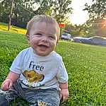 Smile, Skin, Facial Expression, People In Nature, Leaf, Plant, Green, Botany, Sky, Baby & Toddler Clothing, Happy, Grass, Sunlight, Yellow, Tree, Toddler, Baby, T-shirt, Summer, Fun, Person, Joy