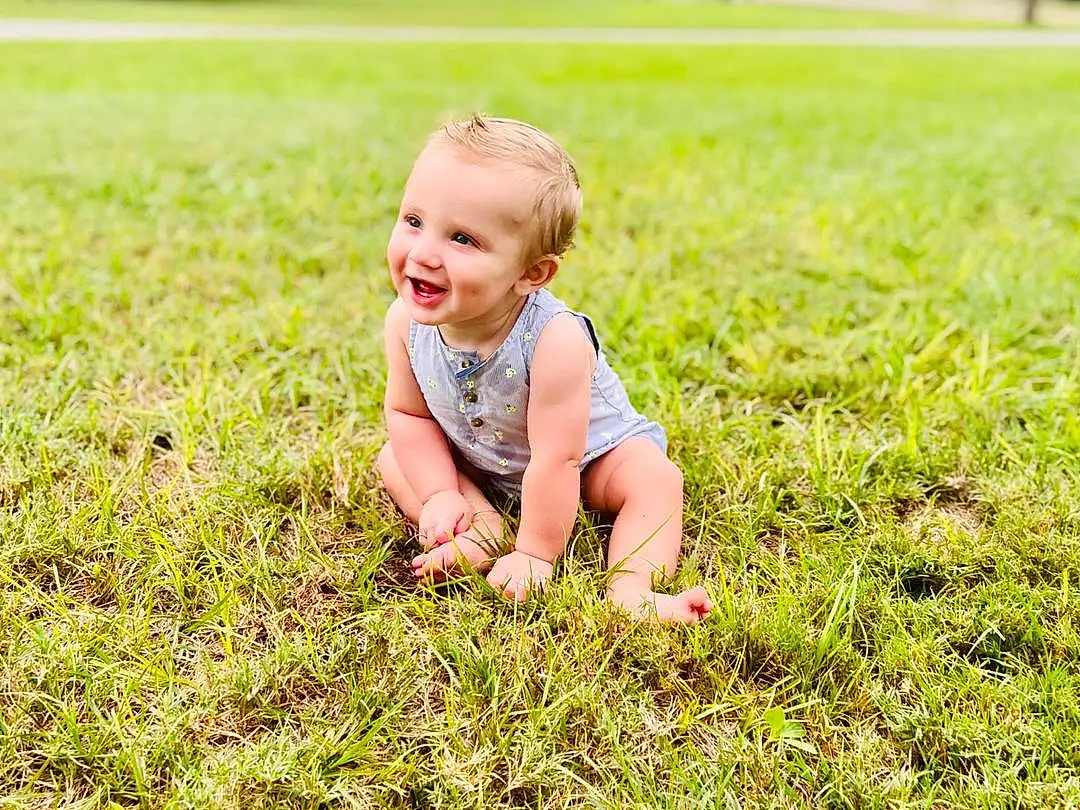 Smile, Plant, People In Nature, Natural Environment, Happy, Baby & Toddler Clothing, Flash Photography, Grass, Toddler, Grassland, Playing With Kids, Baby, Meadow, Groundcover, Lawn, Prairie, Landscape, Child, Field, Person, Joy