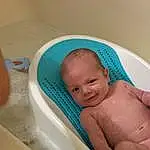 Baby Bathing, Bathroom, Fluid, Plumbing Fixture, Baby, Bathing, Personal Care, Toddler, Plumbing, Chest, Stomach, Baby Products, Child, Room, Thumb, Household Supply, Bathtub, Comfort, Baby Safety, Person