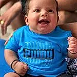 Skin, Hand, Smile, Facial Expression, Azure, Sleeve, Happy, Baby & Toddler Clothing, Gesture, Finger, Grass, Child, Leisure, Baby, Summer, Toddler, T-shirt, Electric Blue, Thigh, Person
