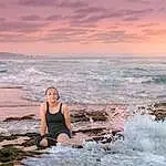 Cloud, Water, Sky, Flash Photography, People In Nature, Coastal And Oceanic Landforms, Happy, People On Beach, Horizon, Leisure, Morning, Wind Wave, Summer, Landscape, Beach, Fun, Travel, Sunset, Calm, Shore, Person