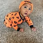 Sleeve, Baby & Toddler Clothing, Orange, Toddler, Wood, Baby, Pattern, Child, Happy, Carmine, Crawling, Sitting, Fun, Grass, Shadow, Tree, Portrait Photography, Person, Surprise, Headwear