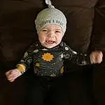 Cheek, Smile, Human Body, Baby & Toddler Clothing, Sleeve, Flash Photography, Baby, Cap, Toddler, Shorts, Helmet, Happy, Tree, Fashion Accessory, Child, Beanie, Knit Cap, Wood, Personal Protective Equipment, Person, Headwear