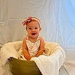 Smile, Comfort, Happy, Toddler, Baby, Baby & Toddler Clothing, Flash Photography, Bathing, Headpiece, Event, Fun, Fashion Accessory, Leisure, Sitting, Fashion Design, Peach, Hair Accessory, Child, Baby Products, Room, Person, Joy