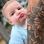 Joint, Skin, Shoulder, Muscle, Mouth, Neck, Sleeve, Cool, Elbow, Temporary Tattoo, Eyelash, Happy, Baby, Toddler, Wood, Tattoo, Human Leg, Person