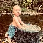 Water, Hand, Leg, Plant, Botany, People In Nature, Automotive Tire, Leisure, Watercourse, Wood, Tree, Grass, Trunk, Beauty, Recreation, Smile, Toddler, Fun, Water Feature, Person