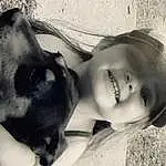Dog, Eyebrow, Window, Plant, Jaw, Comfort, Carnivore, Dog breed, Gesture, Happy, Fawn, Tree, Black Hair, Companion dog, Art, Eyewear, Black & White, Selfie, Furry friends, Person, Joy