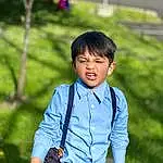 Dress Shirt, People In Nature, Sleeve, Happy, Grass, Collar, Leisure, Flash Photography, Fun, Summer, Travel, Electric Blue, Child, Toddler, Spring, Sitting, Recreation, Tourism, Formal Wear, Person, Grumpy