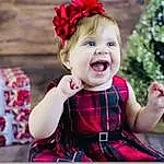 Clothing, Face, Skin, Head, Smile, Plant, Tartan, Purple, Textile, Happy, Sleeve, Dress, Baby & Toddler Clothing, Pink, Iris, Plaid, Red, Toddler, Flash Photography, Pattern, Person