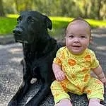 Dog, Smile, Carnivore, Baby & Toddler Clothing, Happy, Grass, People In Nature, Toddler, Companion dog, Dog breed, Sitting, Tree, Baby, T-shirt, Foot, Child, Guard Dog, Furry friends, Fun, Person, Joy