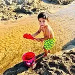 People In Nature, Shorts, People On Beach, Beach, Fun, Morning, Happy, Toddler, Leisure, Hat, Landscape, Shore, Play, Barefoot, Holiday, Recreation, Swimwear, Sand, Child, Soil, Person