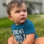 Skin, Head, Chin, Hand, Hairstyle, Arm, Plant, Eyes, Facial Expression, People In Nature, Happy, Grass, Baby & Toddler Clothing, T-shirt, Finger, Leisure, Toddler, Summer, Tree, Person, Sorrow