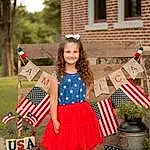 Smile, Window, Fashion, Flag Of The United States, Dress, Pink, Plant, Red, Summer, Grass, Event, Recreation, Flag, Pattern, Flag Day (usa), Electric Blue, Day Dress, Holiday, Plaid, Child, Person, Joy
