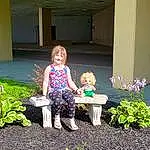 Flower, Plant, Grass, Pink, Leisure, Terrestrial Plant, Groundcover, Summer, People In Nature, Shrub, Toddler, Outdoor Furniture, Landscape, House, Annual Plant, Garden, Sitting, Landscaping, Home, Person, Joy