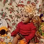 Leaf, Orange, Textile, Plant, Wood, Happy, Baby & Toddler Clothing, Baby, People, Toddler, Pumpkin, Child, Calabaza, Toy, Fun, Flower, Pattern, Cucurbita, Gourd, Person, Headwear