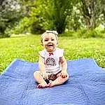 Smile, Plant, Green, Leaf, People In Nature, Baby & Toddler Clothing, Happy, Sleeve, Flash Photography, Tree, Sunlight, Baby, Grass, T-shirt, Toddler, Leisure, Recreation, Grassland, Meadow, Electric Blue, Person, Joy