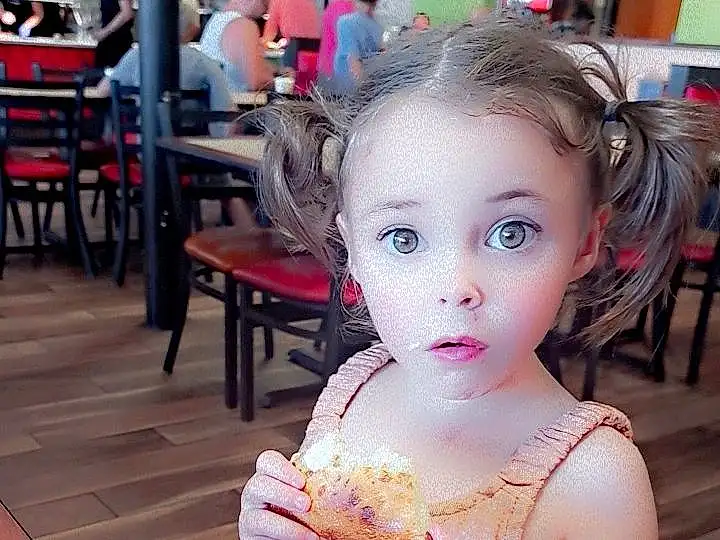 Skin, Hairstyle, Food, Table, Chair, Tableware, Food Craving, Toddler, Child, Fun, Sitting, Vacation, Comfort Food, Baby, Fast Food, Plate, Leisure, Sweetness, Breakfast, Cuisine, Person, Surprise