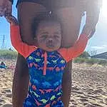 Shoulder, Sky, People On Beach, Happy, Sleeve, Sunlight, Gesture, Baby & Toddler Clothing, Beach, Finger, People In Nature, Cool, Toddler, Thigh, Summer, Fun, Electric Blue, Leisure, Swimwear, Personal Protective Equipment, Person