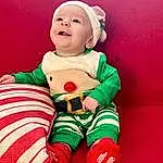 Smile, Arm, Eyes, Leg, Baby & Toddler Clothing, Sleeve, Happy, Pink, Toddler, Baby, Holiday, Child, Sitting, Pattern, Carmine, Fictional Character, Comfort, Knee, Foot, Human Leg, Person